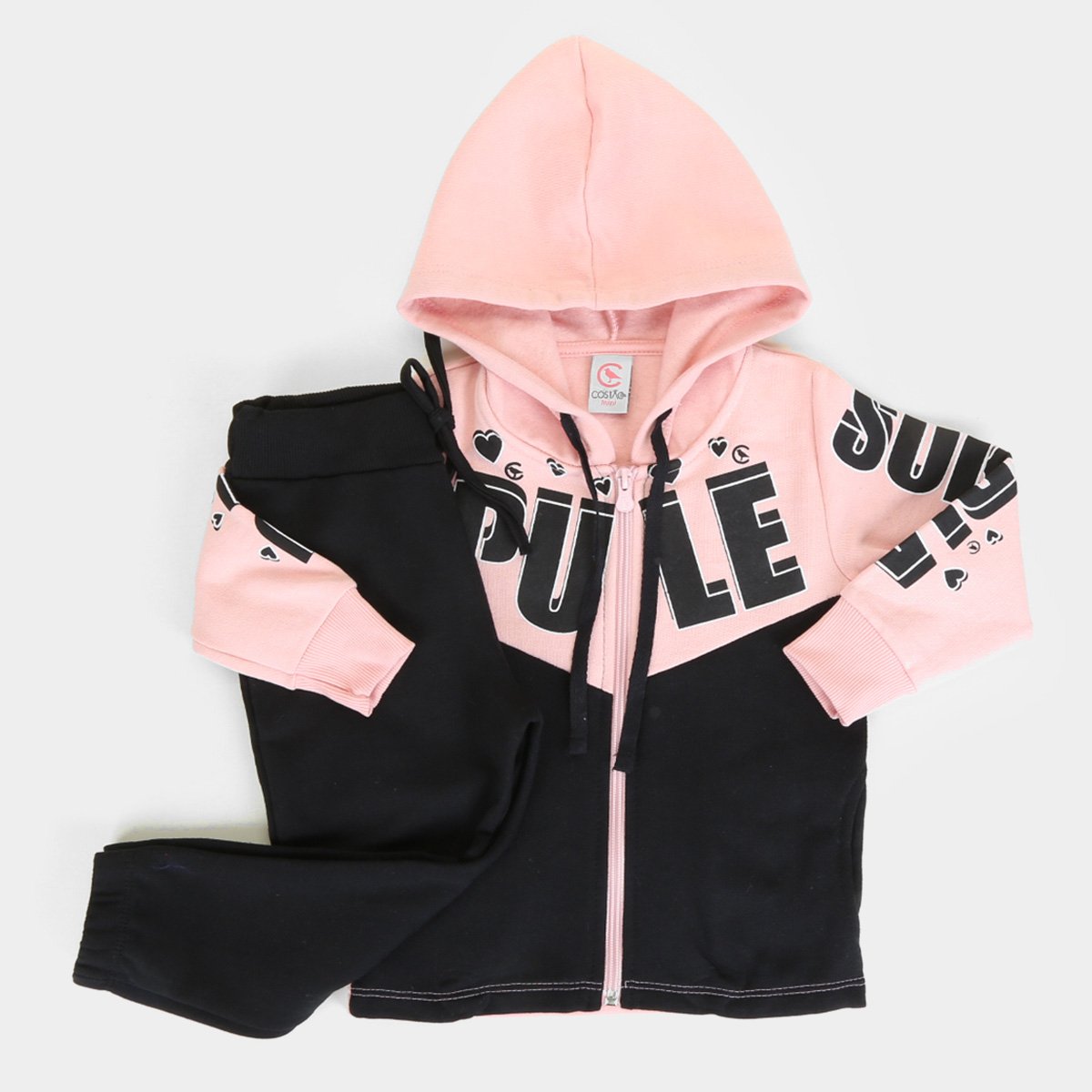 Conjunto Moletom Bebê Costão Peluciado Com Capuz Feminino