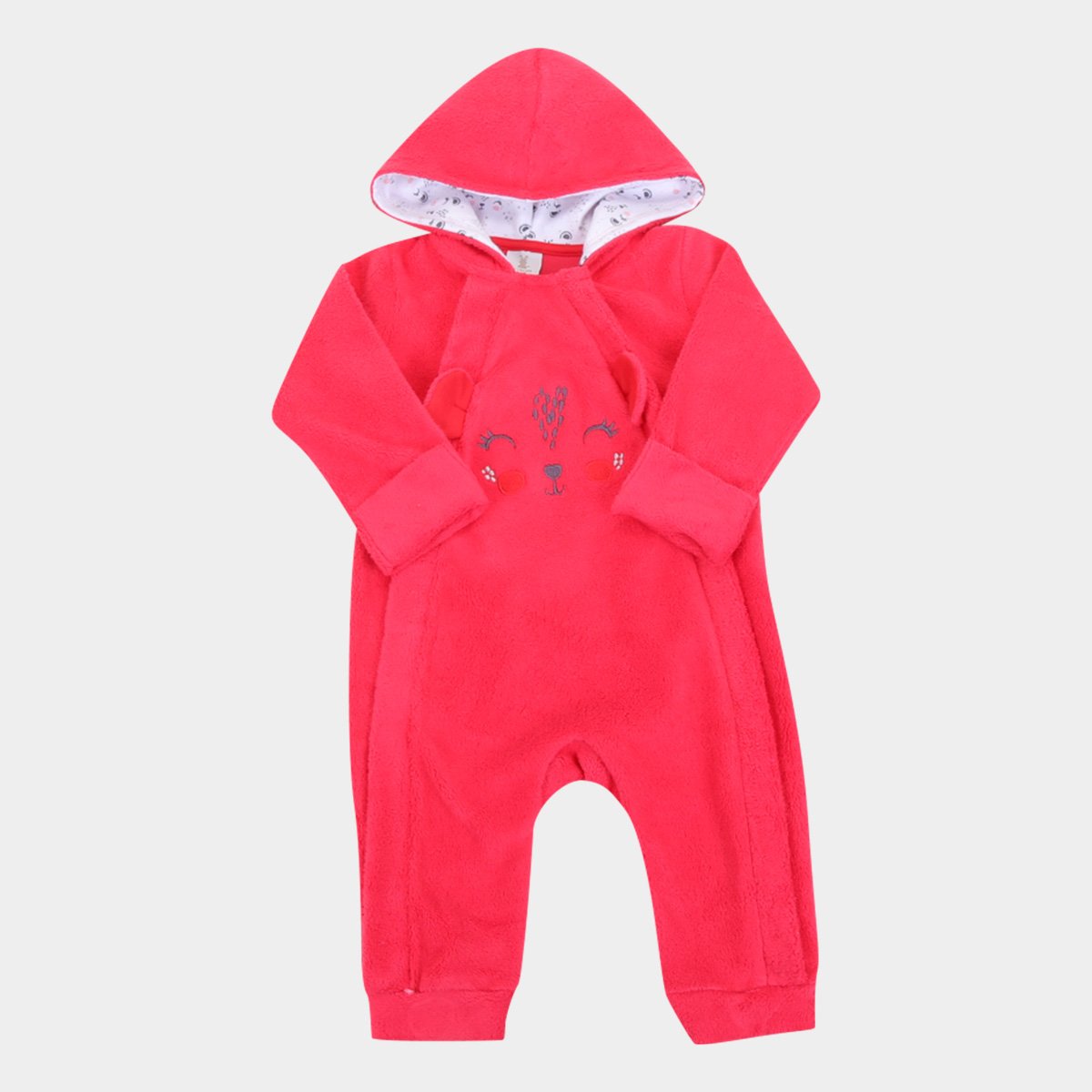 Macacão Longo Bebê Kiko & Kika Pelo Com Capuz Feminino