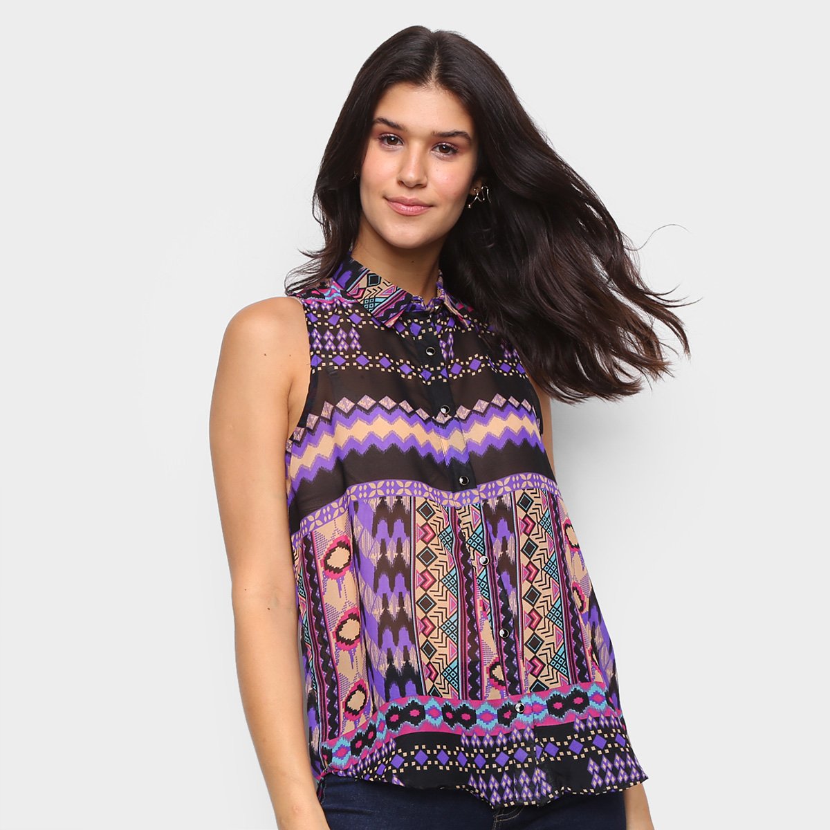 Blusa Giovanna Bianco Estampada Botões Feminina