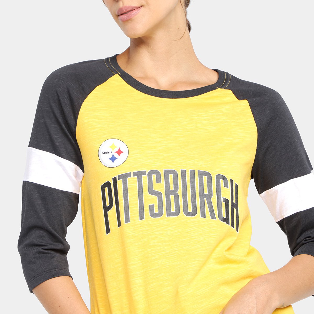 Camiseta Nike NFL Pittsburgh Steelers Slub 3Q Raglan Feminina - Tam: P - 2
