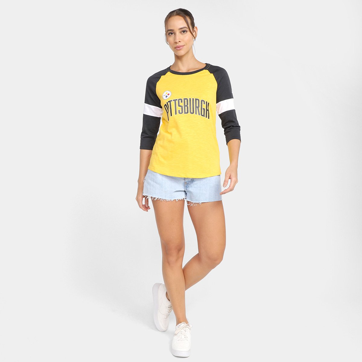 Camiseta Nike NFL Pittsburgh Steelers Slub 3Q Raglan Feminina - Tam: P - 3
