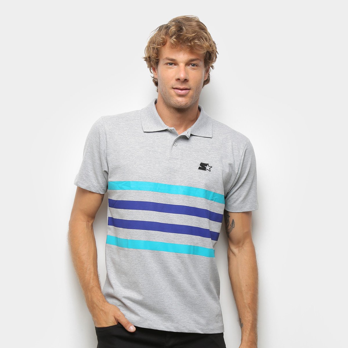 Camisa Polo Starter Piquet Listras Bicolor Masculina