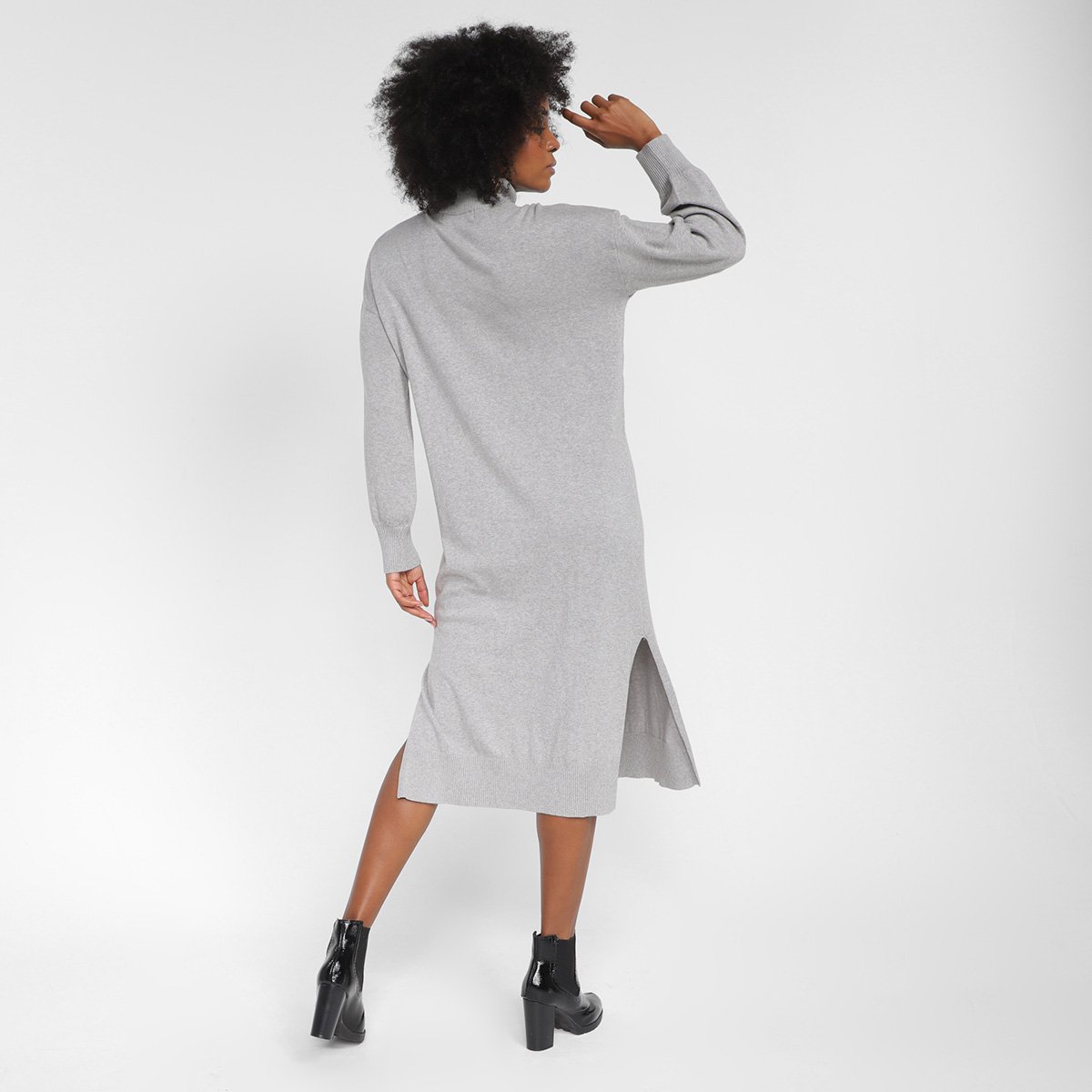 Vestido Hering Midi Tricô Gola Alta Manga Longa - Tam: M - 1