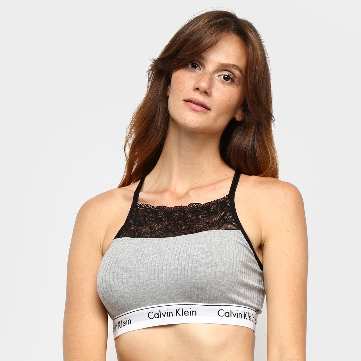 Top Calvin Klein Canelado Renda Modern Cotton Lace Feminino