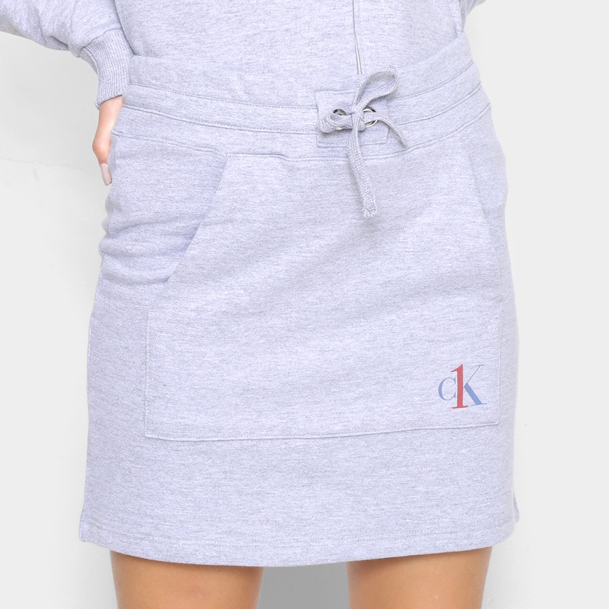 Saia Midi Moletom Calvin Klein Bolso Canguru Feminina