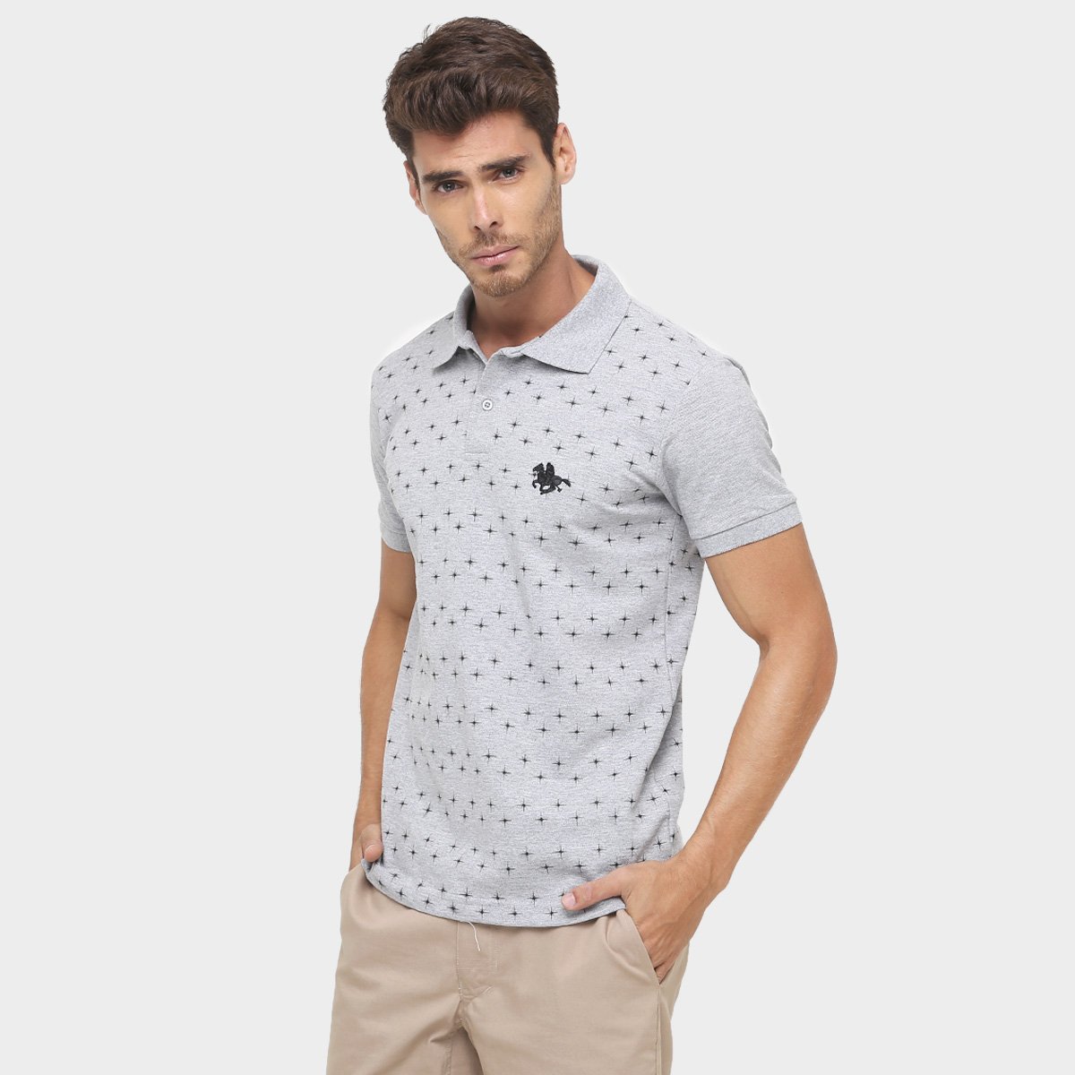 Camisa Polo RG 518 Piquet Mini Print Bordado Masculino