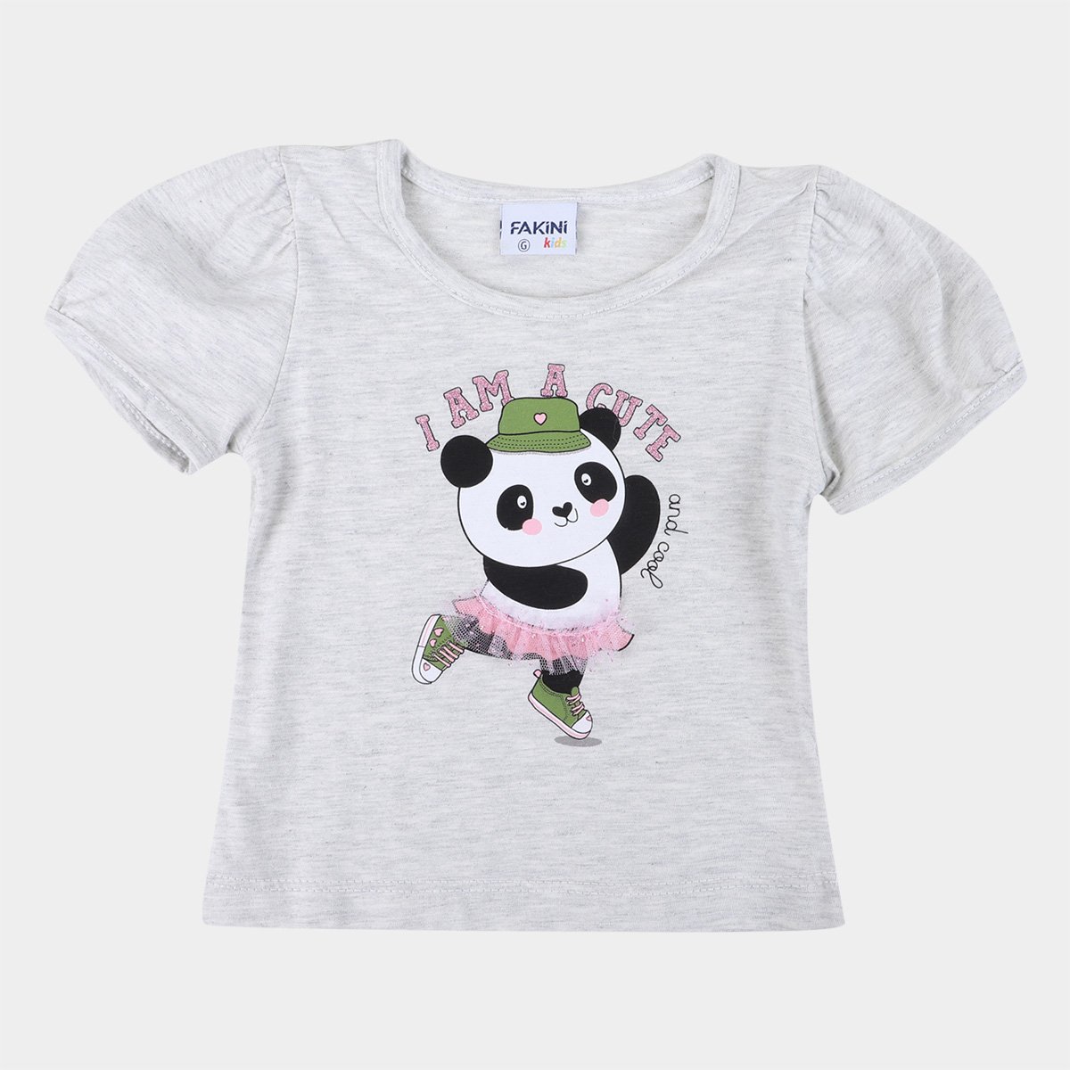 Blusa Bebê Fakini Manga Bufante Pandinha Feminina