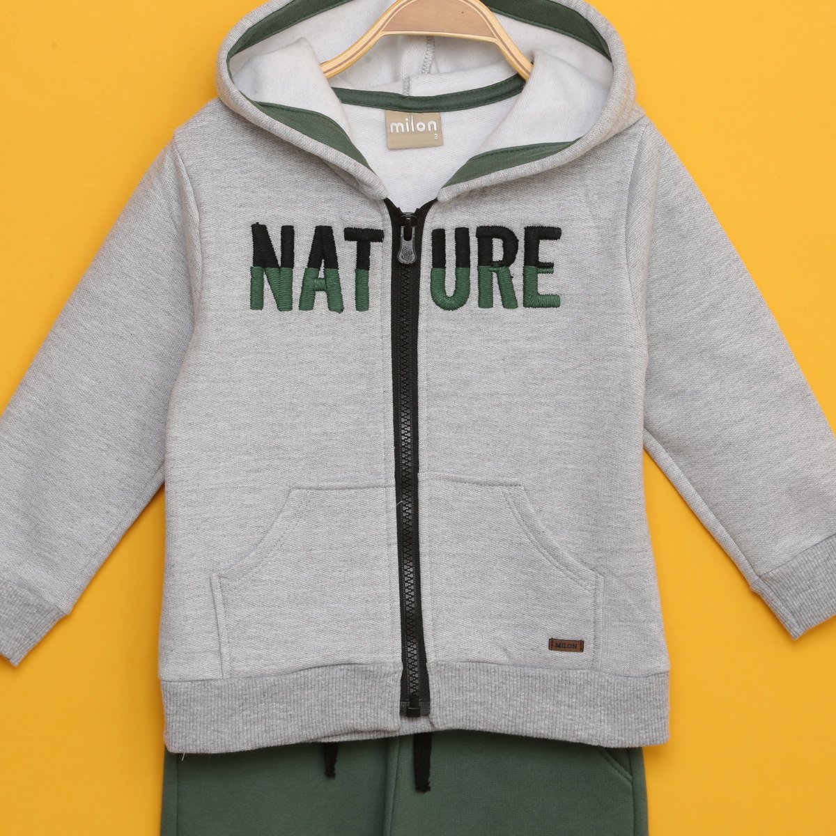 Conjunto Moletom Infantil Milon Peluciado Nature Com Capuz Masculino - Tam: 3A - 1