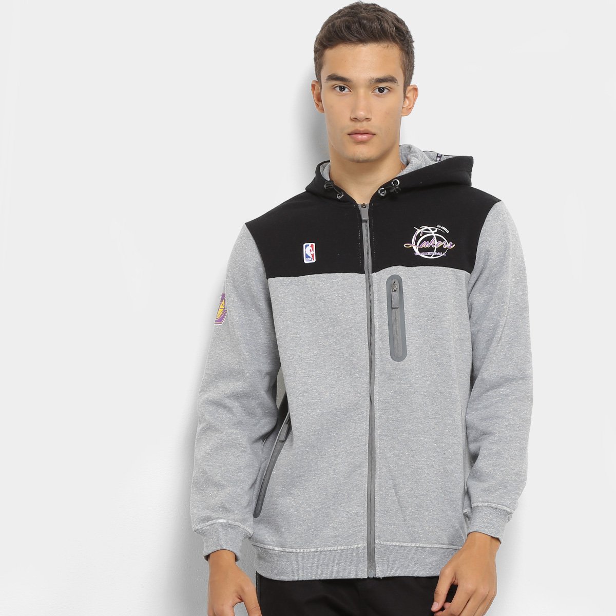 Jaqueta Moletom NBA Los Angeles Lakers Bolso Zíper Masculina