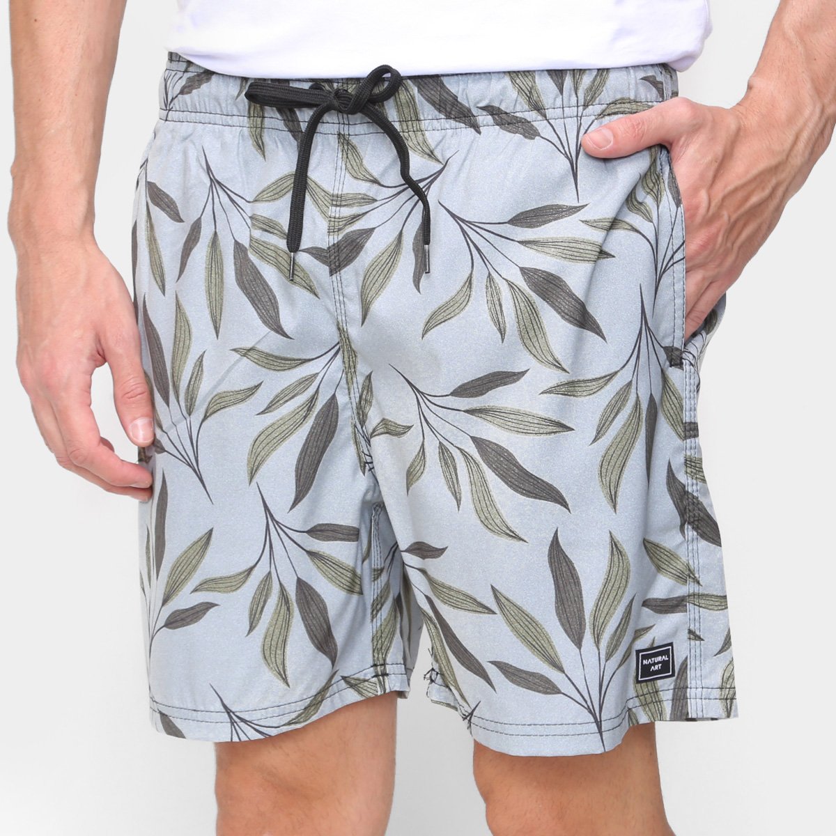 Short Natural Art Volley Folhas Masculino