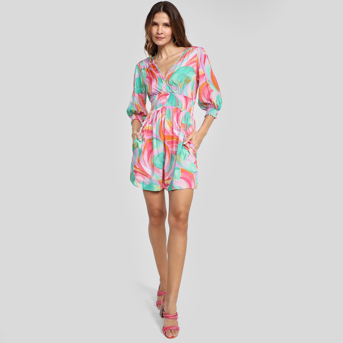 Macaquinho Mercatto Estampado Manga 3/4 Feminino - Tam: P - 3