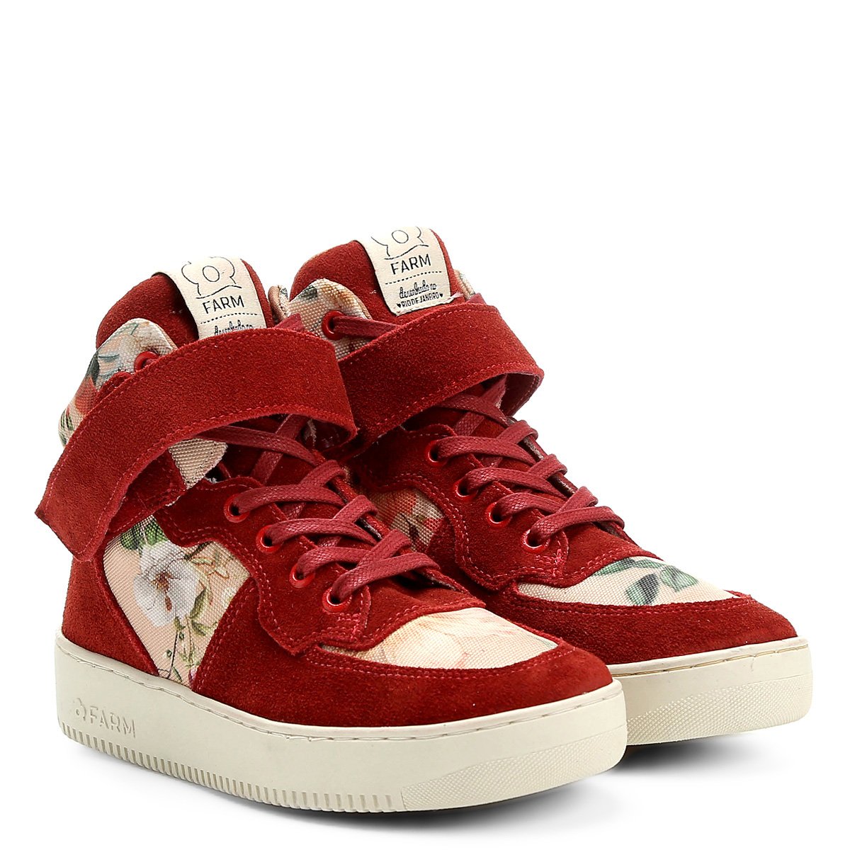 Tênis Couro Cano Alto Farm Floral Feminino