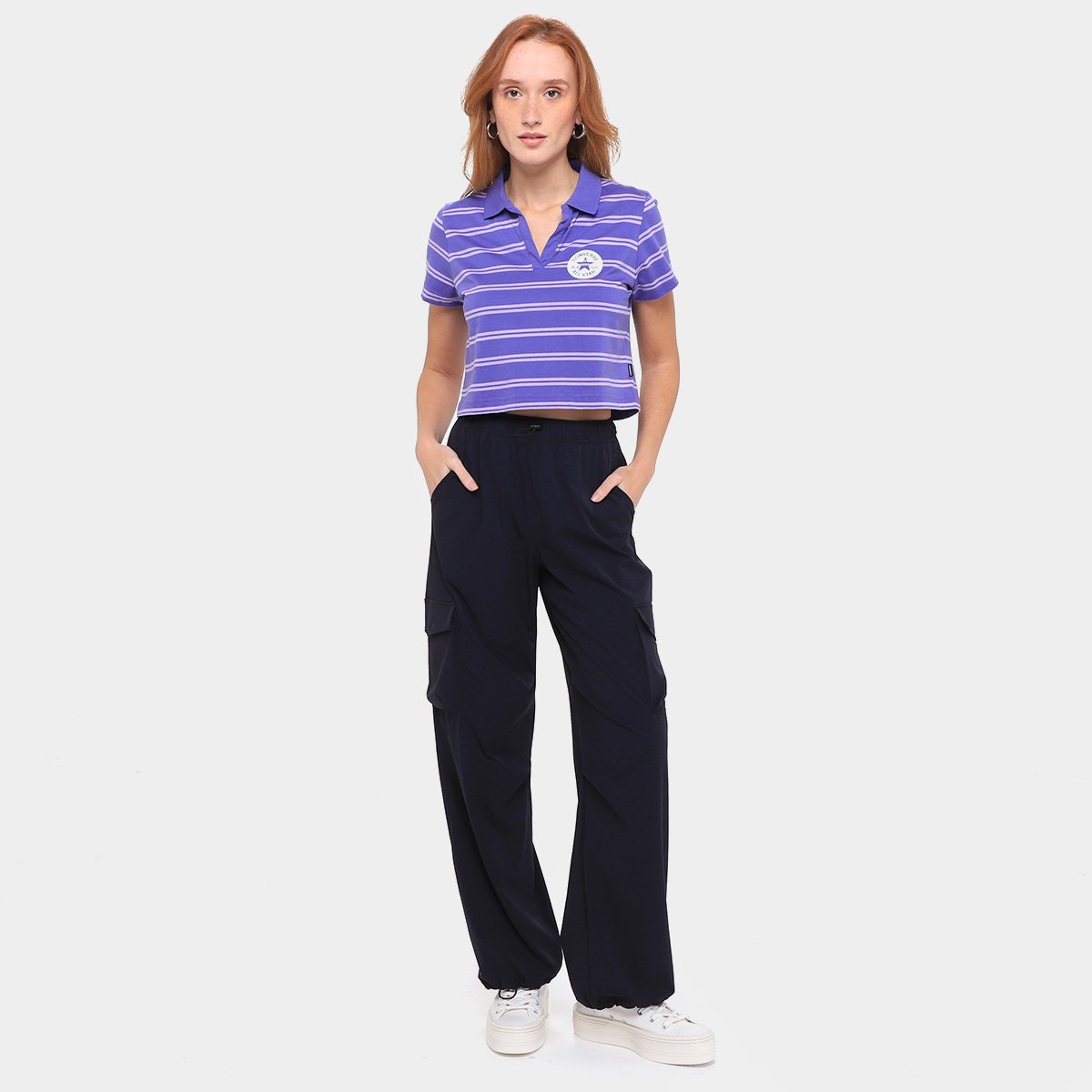 Camiseta Converse Polo Cropped Listrada Feminina - Tam: P - 3
