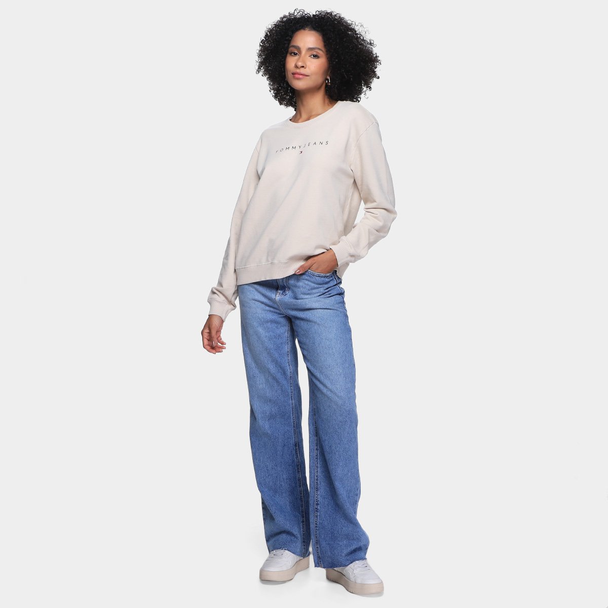 Blusa Moletom Tommy Jeans Linear Crew Feminina - Tam: M - 3