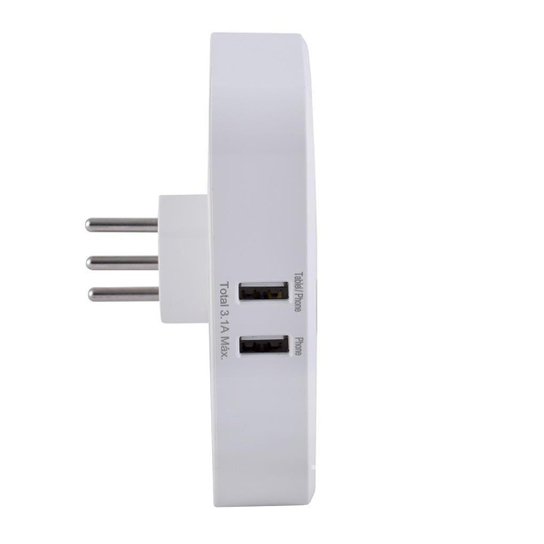Adaptador Multiplug 2 saídas AC e Carregador DC 2 portas USB - Branco
