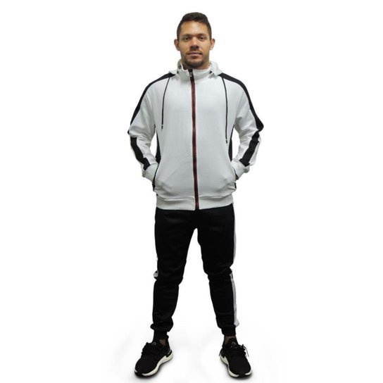 Agasalho Helanca Masculino Blusa e Calça Jogger Esportiva - Branco Menor preço em Agasalho Helanca Masculino Blusa e Calça Jogger Esportiva - Branco
