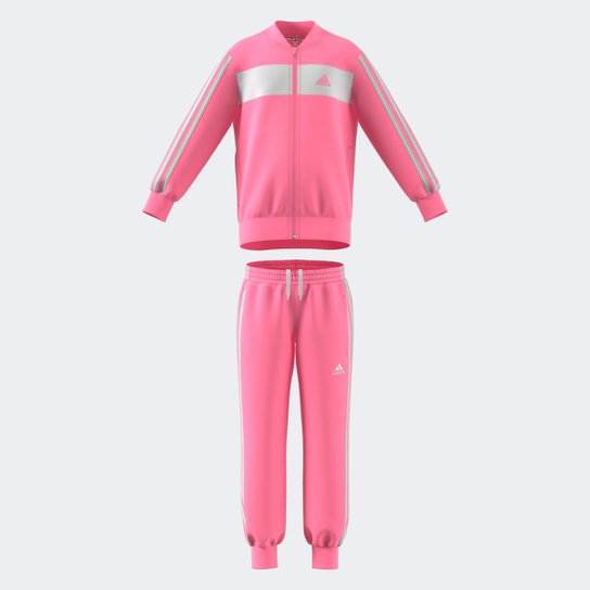 Agasalho Infantil Adidas Essentials 3 Listras Menina - Pink+Branco Menor preço em Agasalho Infantil Adidas Essentials 3 Listras Menina - Pink+Branco