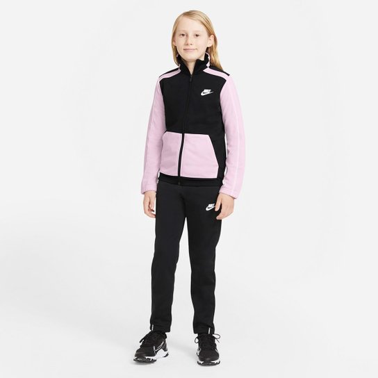 Agasalho Infantil Nike NSW Futura Poly Cuff TS - Preto+Rosa Menor preço em Agasalho Infantil Nike NSW Futura Poly Cuff TS - Preto+Rosa