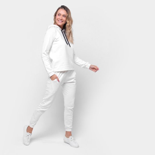 Agasalho Moletom Básico Liso Feminino - Off White Menor preço em Agasalho Moletom Básico Liso Feminino - Off White