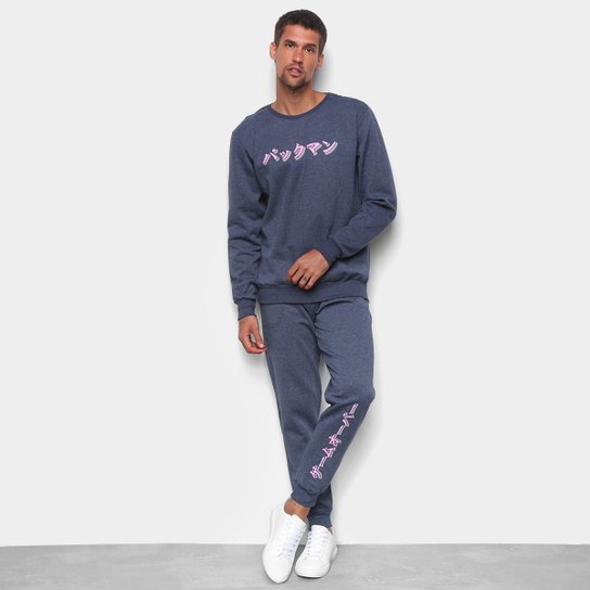 Agasalho Moletom Pacman Blusa e Calça Japan Masculino - Marinho+Cinza Menor preço em Agasalho Moletom Pacman Blusa e Calça Japan Masculino - Marinho+Cinza