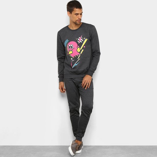 Agasalho Moletom Pacman Blusa e Calça Run Masculino - Mescla Escuro Menor preço em Agasalho Moletom Pacman Blusa e Calça Run Masculino - Mescla Escuro
