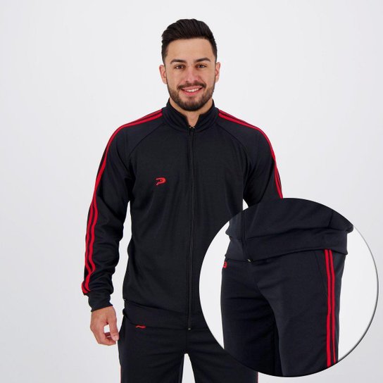 Agasalho Placar Helanca Preto e Vermelho - Preto Menor preço em Agasalho Placar Helanca Preto e Vermelho - Preto