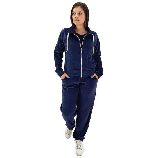 Agasalho Veludo Plush Calça Blusa De Frio Feminino Peluciado - Azul Escuro Menor preço em Agasalho Veludo Plush Calça Blusa De Frio Feminino Peluciado - Azul Escuro