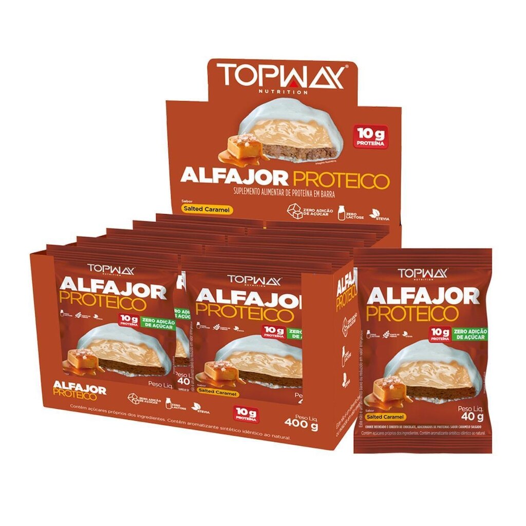 Alfajor Proteíco Caramelo Salgado Sem Açúcar Topway Kit 10Un