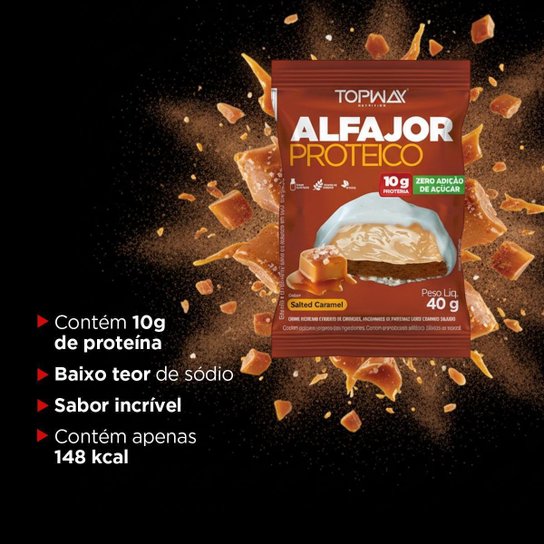 Alfajor Proteíco Caramelo Salgado Sem Açúcar Topway Kit 10Un