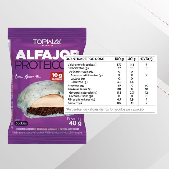 Alfajor Proteíco Cookies Sem Açúcar Topway Caixa Com 10 Un
