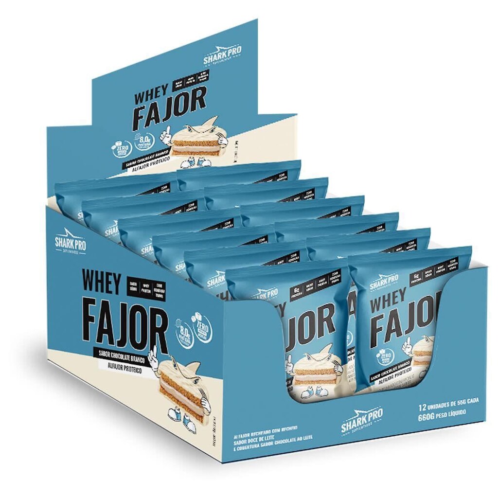 Alfajor WheyFajor - 12 Unidades 55g Chocolate Branco - Shark Pro