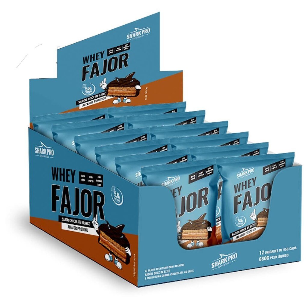 Alfajor WheyFajor - 12 Unidades 55g Doce de Leite - Shark Pro