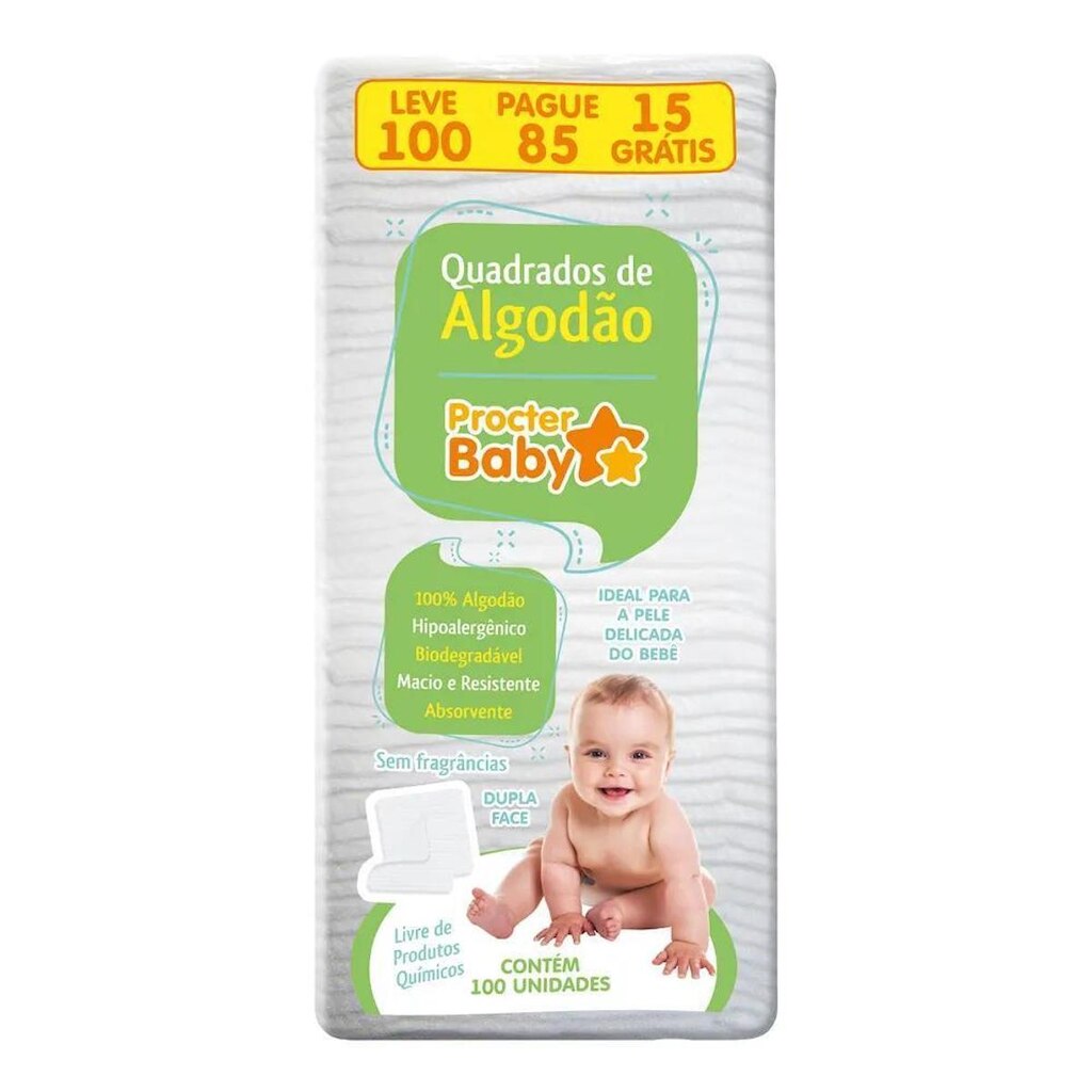 Algodão Quadrado 100 Unidades Procter Baby