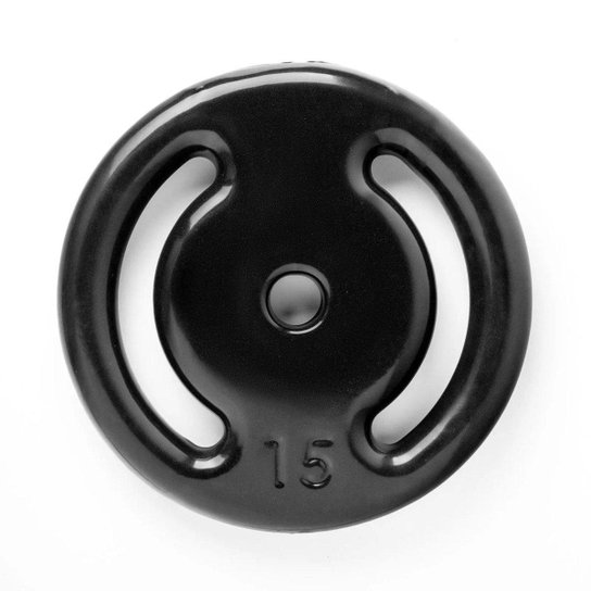 Anilha 15kg Vazado Emborrachado - Preto