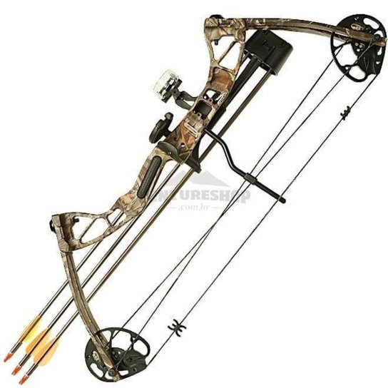 Arco Composto Shadow Rex Quad Limbs 25 a 65 Libras em Fibra de Alumínio - Poe Lang - Camuflado