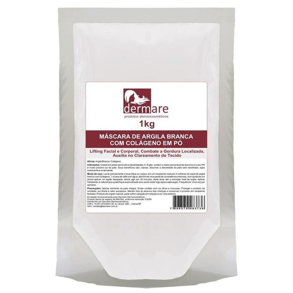 Argila Branca Com Colageno 1kg - Dermare