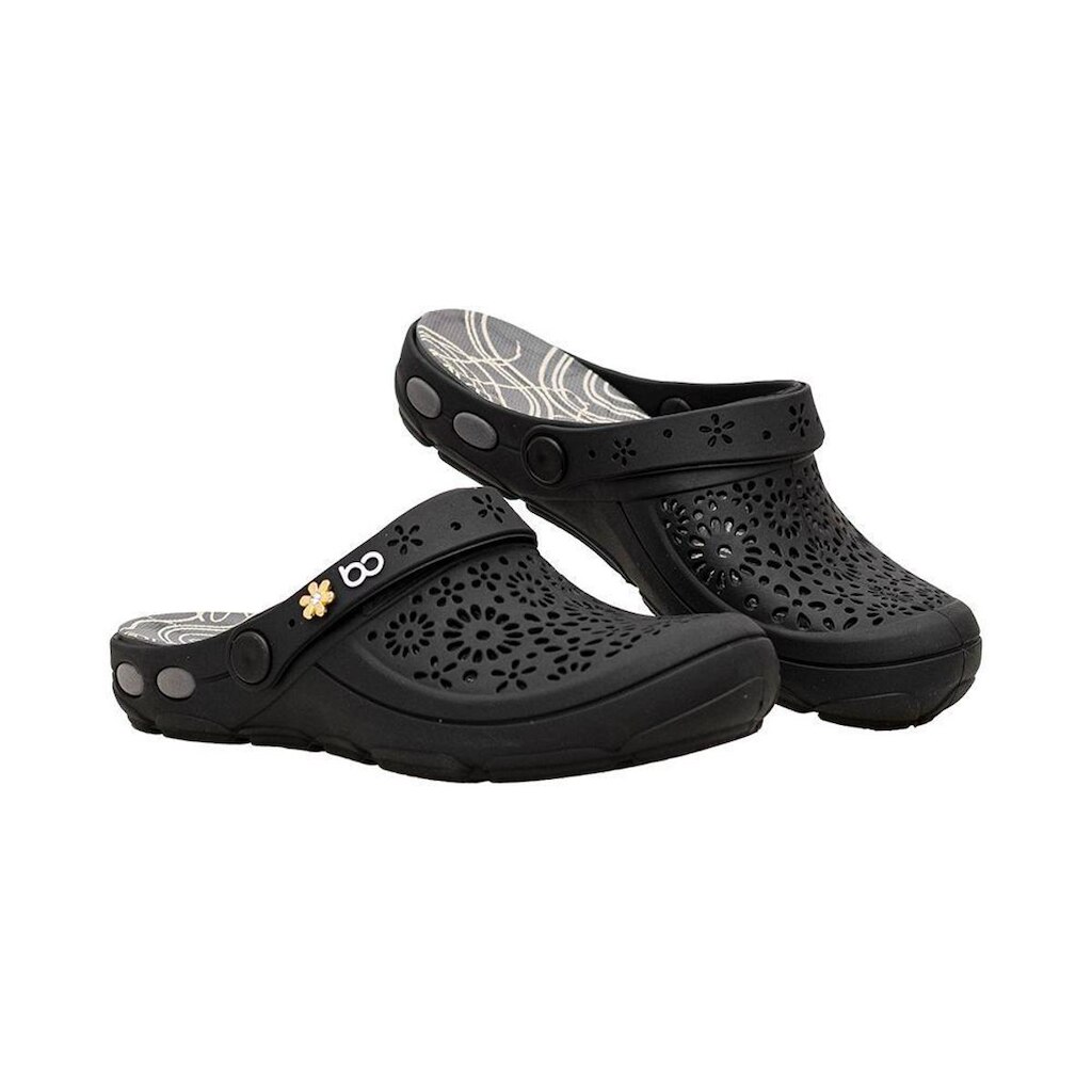 Babuche Preto Flores | Boa Onda