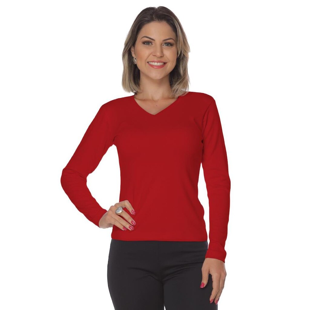 Baby look canelada ribana manga longa com elastano - Gola V