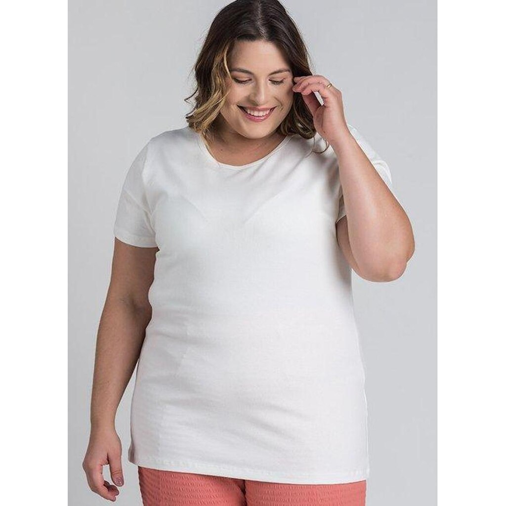 Baby Look Feminina Plus Size Decote Redondo Manga Curta - Serena