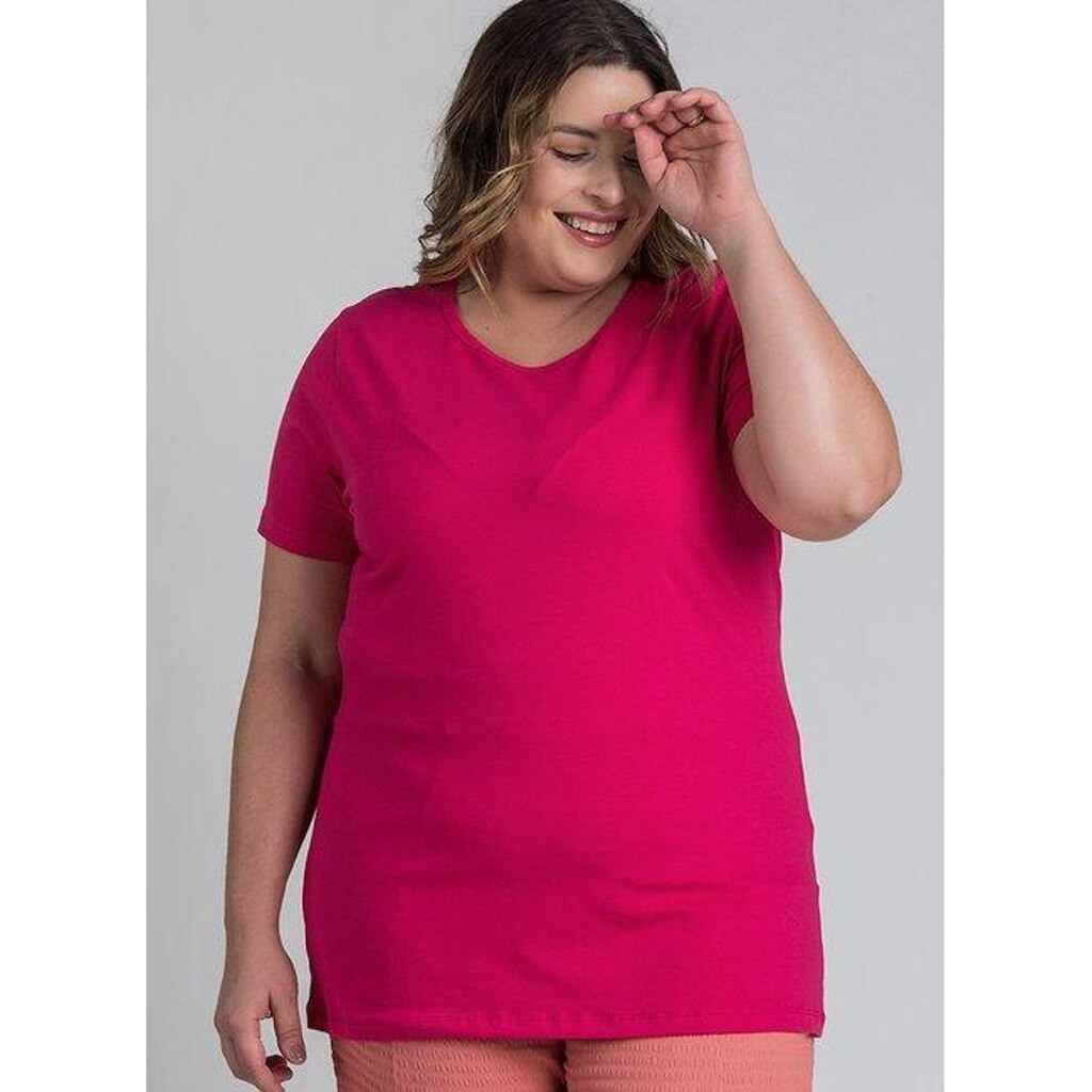 Baby Look Feminina Plus Size Decote Redondo Manga Curta - Serena
