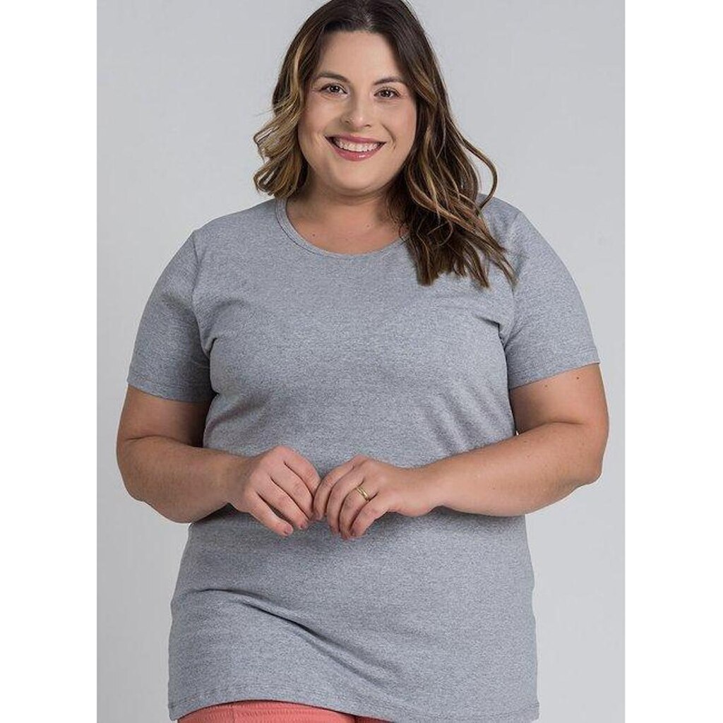 Baby Look Feminina Plus Size Decote Redondo Manga Curta - Serena