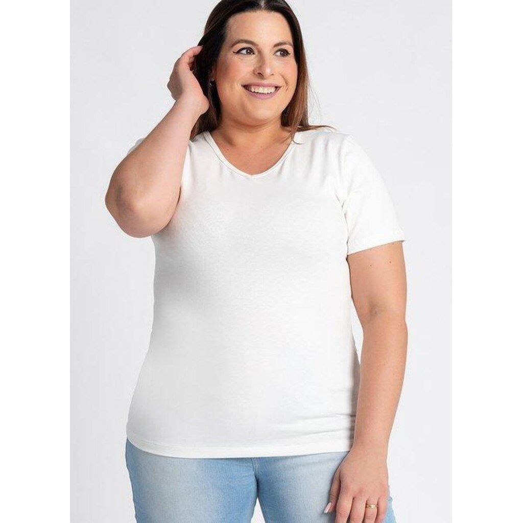 Baby Look Feminina Plus Size Decote "V" Manga Curta - Serena