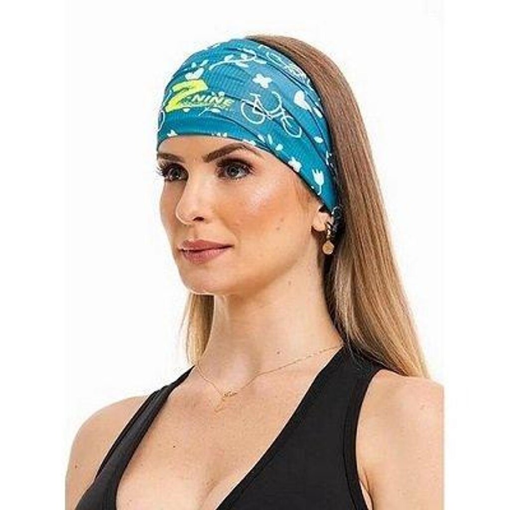 Bandana Tubular - Z-NINE Azul com Bikes e Flores Brancas