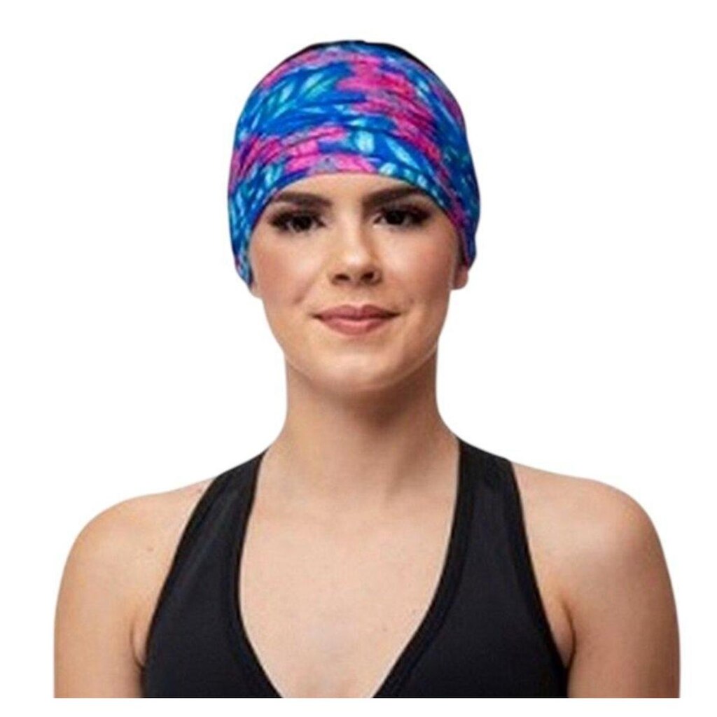 Bandana Tubular - Z-NINE Azul com Flores Rosa