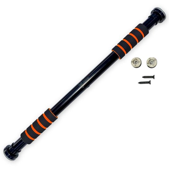 Barra de Porta Ajustável Fixa Pegada Macia Foam Odin Fit - Preto+Laranja Menor preço em Barra de Porta Ajustável Fixa Pegada Macia Foam Odin Fit - Preto+Laranja