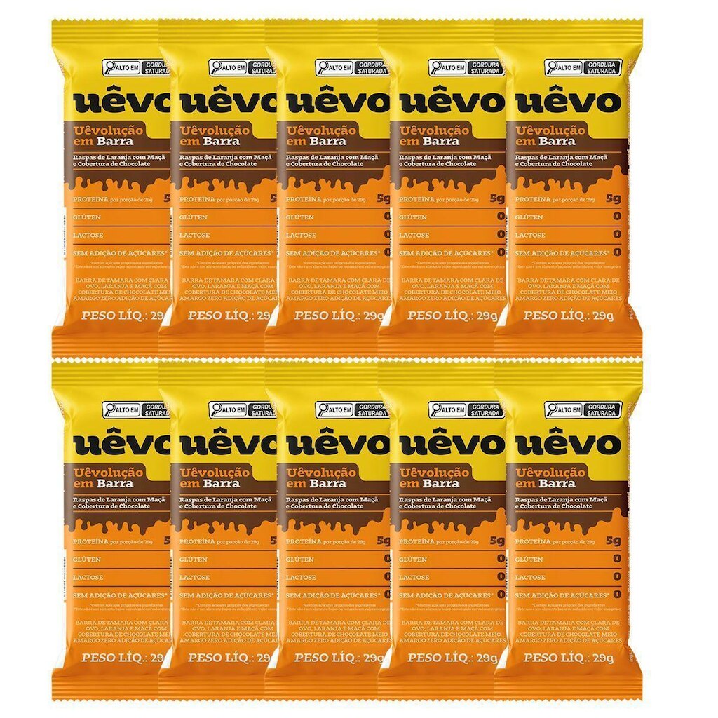 Barra de Proteína - 10 Unidades 29g Raspas de Laranja com Maçã - Uêvo