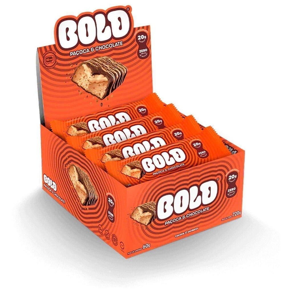 Barra de Proteina - 12 Unidades 60g Paçoca e Chocolate - Bold