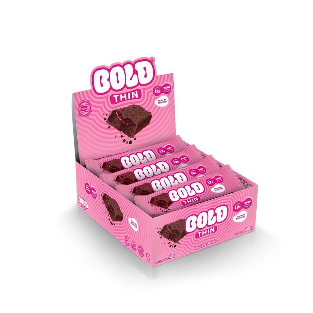 Barra de Proteína BOLD Snacks Thin Trufa de Morango (12g de Proteína) - Caixa com 12 unidades