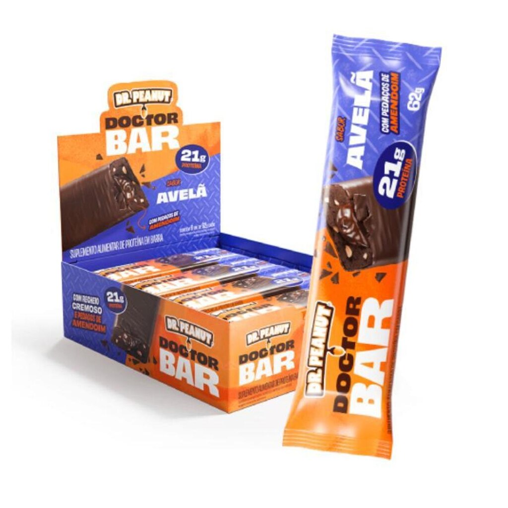 Barra de Proteína Doctor Bar Caixa c8un de 21g Dr. Peanut Avelã