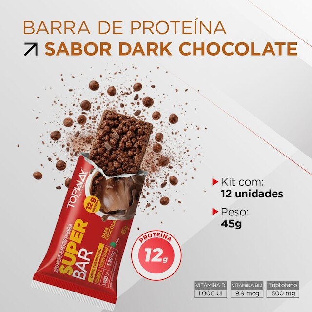 Barra De Proteína Super Bar Dark Chocolate 45G Topway Kit 12